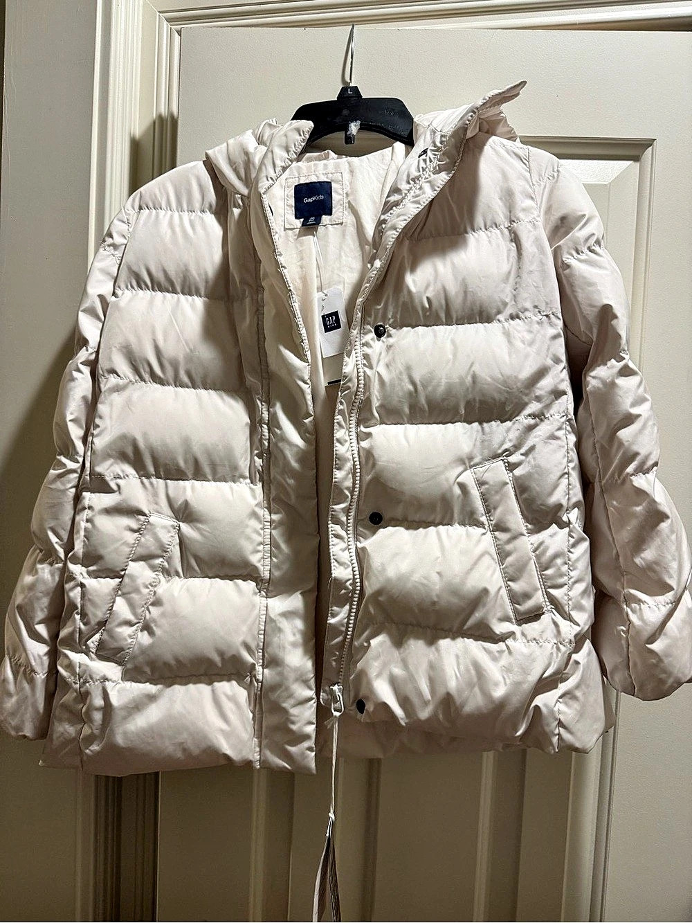 NWT GapKids Girls White Puffer Jacket XL 12 Plus Hooded Winter Coat